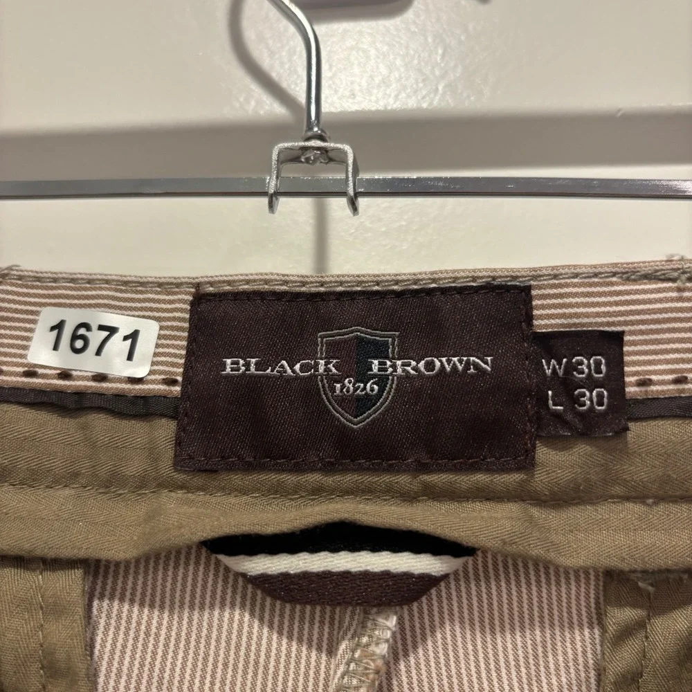 Black Brown 1826 Mens Chino Pants Tan White Micro Stripe Straight Leg 30x30